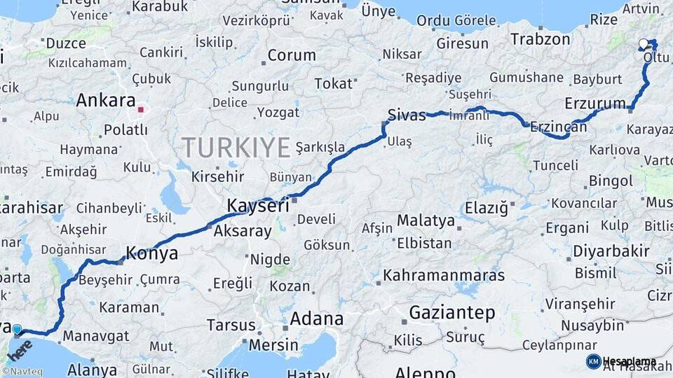 Antalya Yusufeli Artvin Arası Kaç Km - Yol Haritası