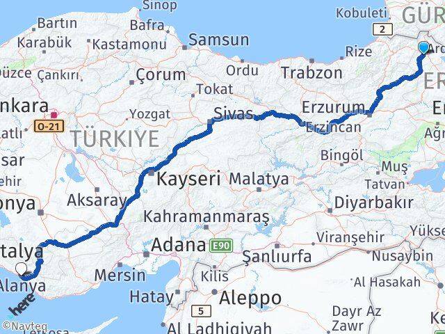 Ardahan Alanya Antalya Arası Kaç Km - Yol Haritası