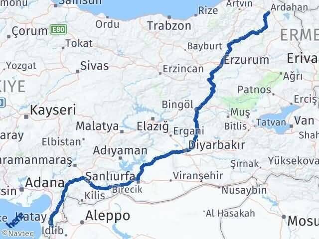 Ardahan Altınözü Hatay Arası Kaç Km - Yol Haritası