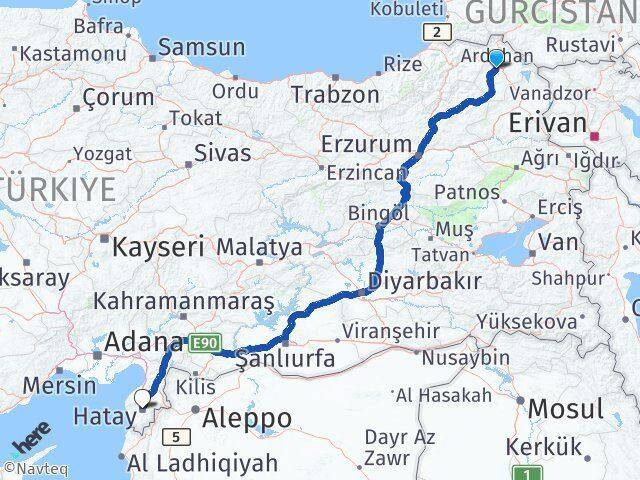 Ardahan Antakya Hatay Arası Kaç Km - Yol Haritası