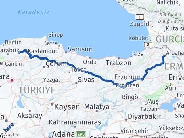 Ardahan Araç Kastamonu Arası Kaç Km - Yol Haritası