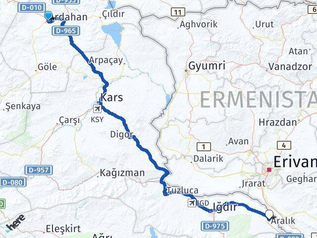 Ardahan Aralık Iğdır Arası Kaç Km - Yol Haritası