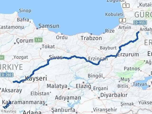 Ardahan Avanos Nevşehir Arası Kaç Km - Yol Haritası