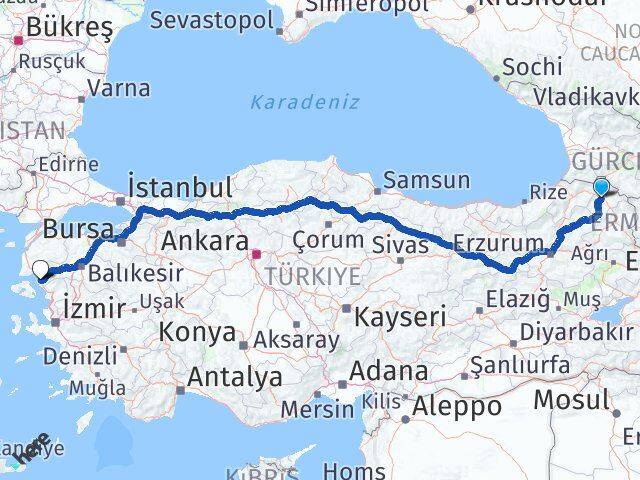 Ardahan Ayvalık Balıkesir Arası Kaç Km - Yol Haritası