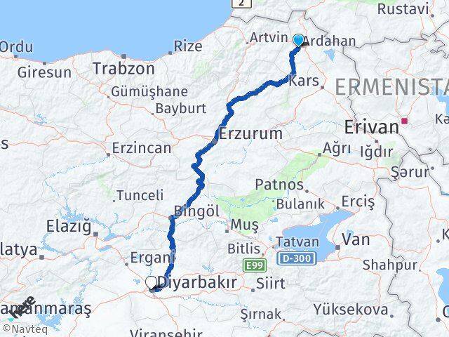 Ardahan Bağlar Diyarbakır Arası Kaç Km - Yol Haritası