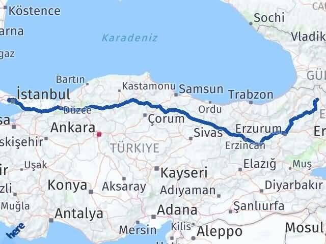 Ardahan Başakşehir İstanbul Arası Kaç Km - Yol Haritası