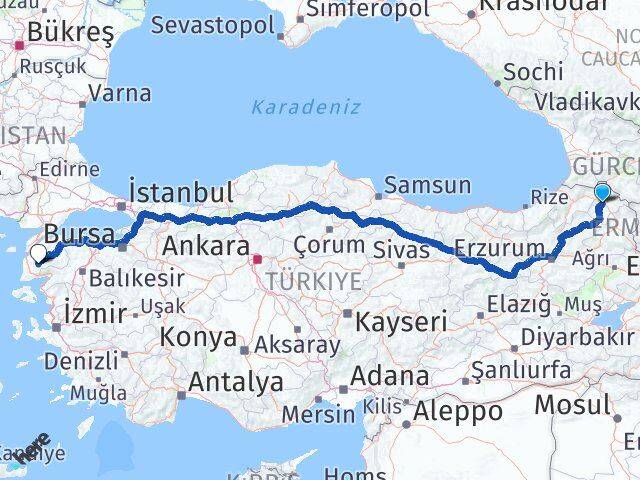 Ardahan Bayramiç Çanakkale Arası Kaç Km - Yol Haritası