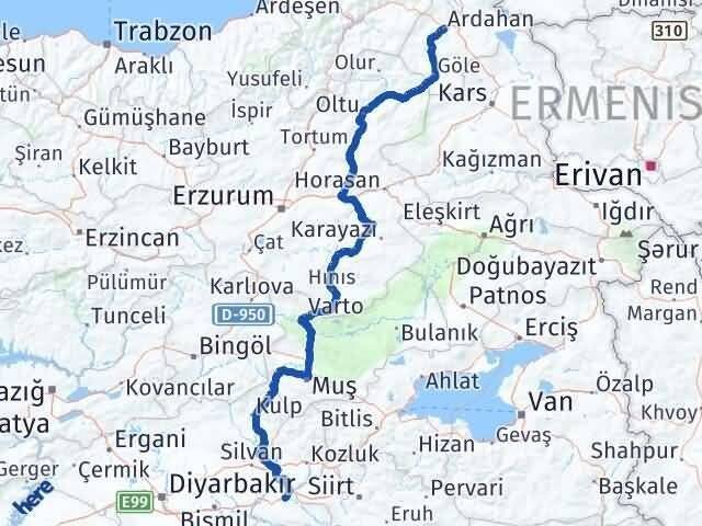 Ardahan Beşiri Batman Arası Kaç Km - Yol Haritası
