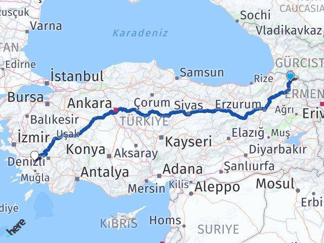 Ardahan Bozdoğan Aydın Arası Kaç Km - Yol Haritası