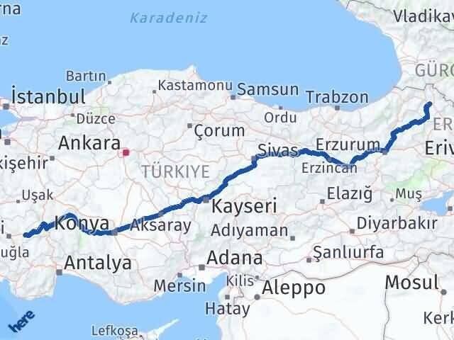 Ardahan Bozkurt Denizli Arası Kaç Km - Yol Haritası