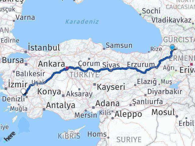 Ardahan Buharkent Aydın Arası Kaç Km - Yol Haritası