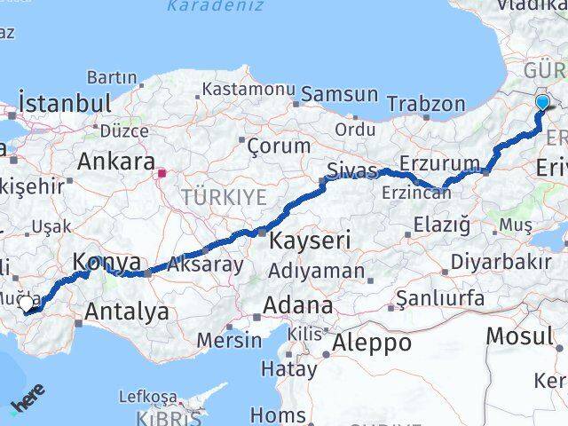 Ardahan Çameli Denizli Arası Kaç Km - Yol Haritası