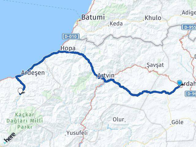 Ardahan Çamlıhemşin Rize Arası Kaç Km - Yol Haritası