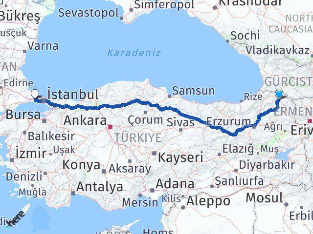 Ardahan Çatalca İstanbul Arası Kaç Km - Yol Haritası