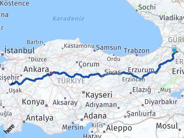 Ardahan Çavdarhisar Kütahya Arası Kaç Km - Yol Haritası