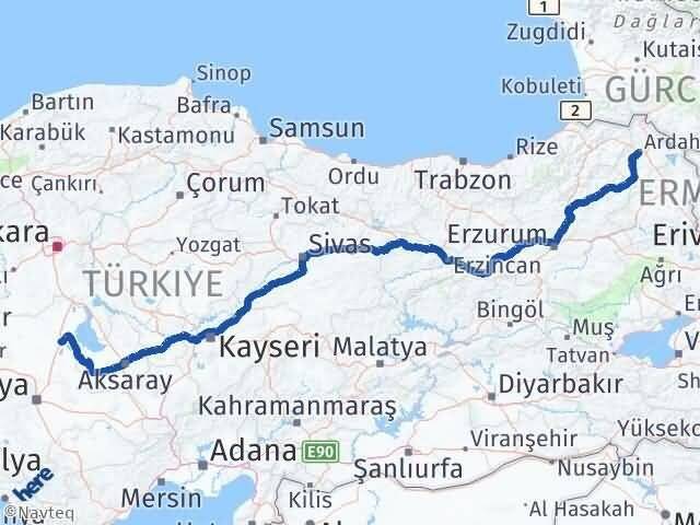 Ardahan Cihanbeyli Konya Arası Kaç Km - Yol Haritası