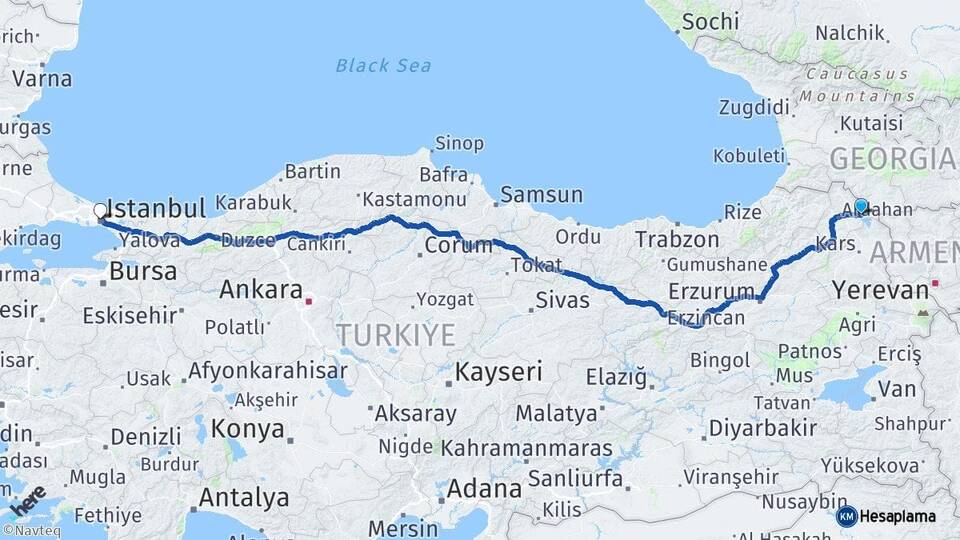 Ardahan Çıldır İstanbul Arası Kaç Km - Yol Haritası