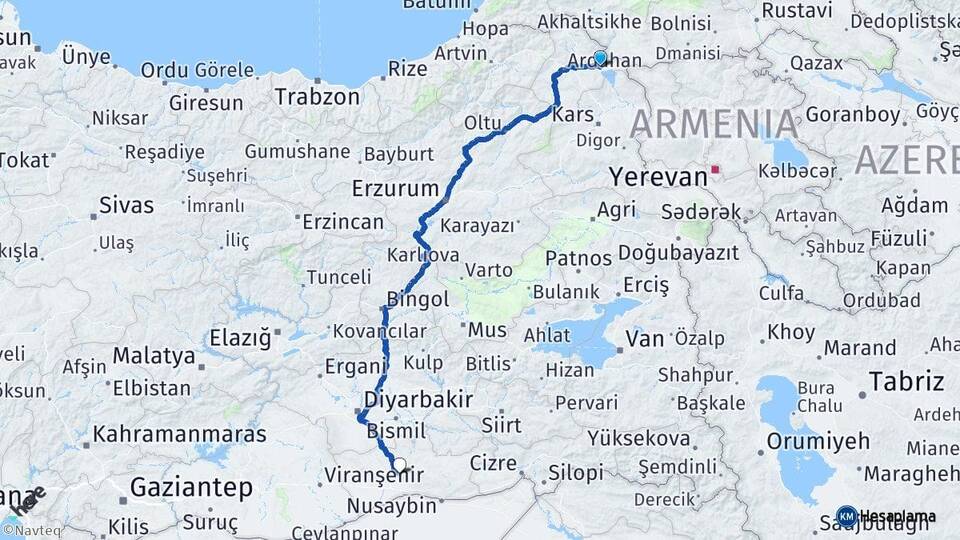 Ardahan Çıldır Mardin Arası Kaç Km - Yol Haritası