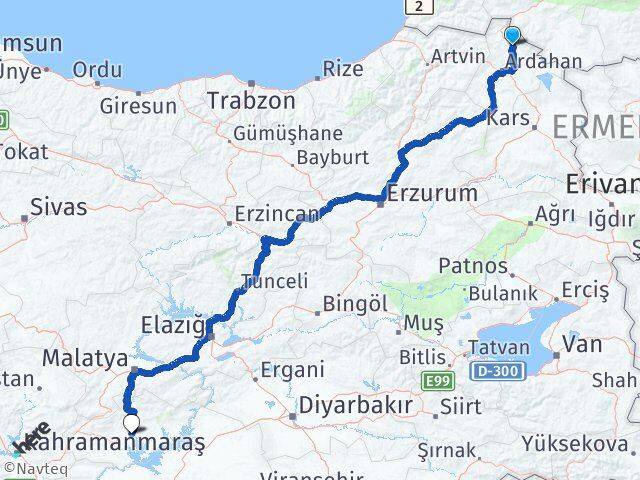 Ardahan Damal Adıyaman Arası Kaç Km - Yol Haritası