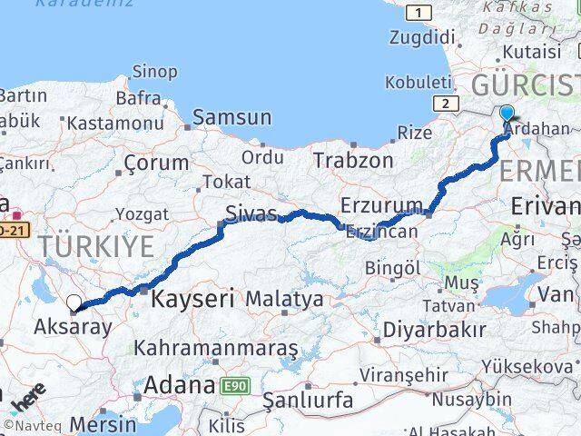 Ardahan Damal Aksaray Arası Kaç Km - Yol Haritası