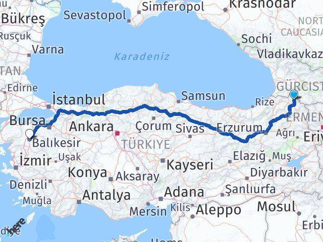 Ardahan Damal Balıkesir Arası Kaç Km - Yol Haritası