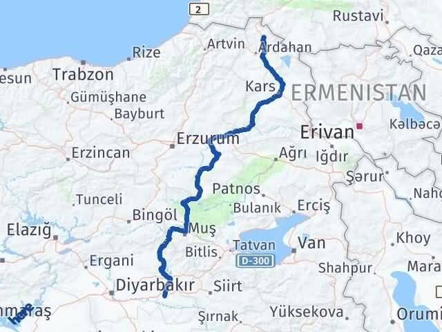Ardahan Damal Batman Arası Kaç Km - Yol Haritası