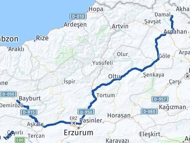Ardahan Damal Bayburt Arası Kaç Km - Yol Haritası