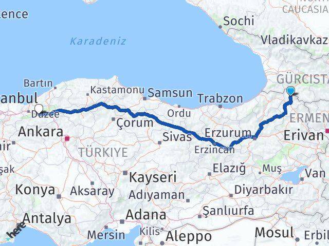 Ardahan Damal Bolu Arası Kaç Km - Yol Haritası