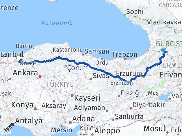 Ardahan Damal Düzce Arası Kaç Km - Yol Haritası