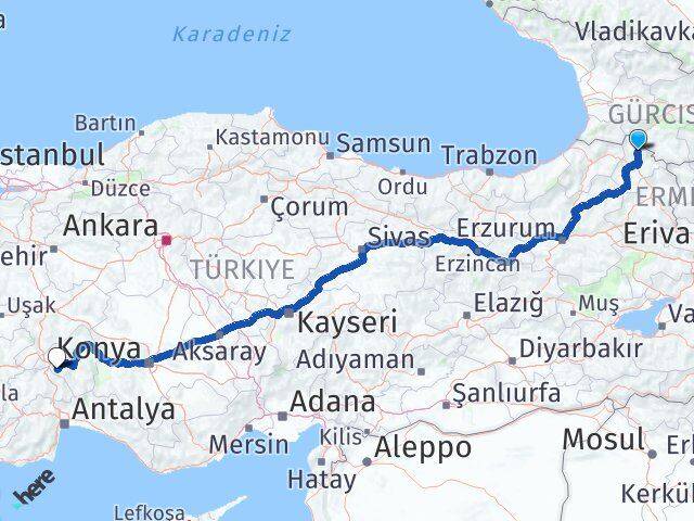 Ardahan Damal Isparta Arası Kaç Km - Yol Haritası
