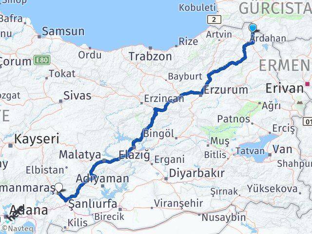 Ardahan Damal Kahramanmaraş Arası Kaç Km - Yol Haritası