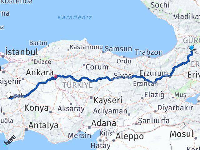 Ardahan Damal Uşak Arası Kaç Km - Yol Haritası