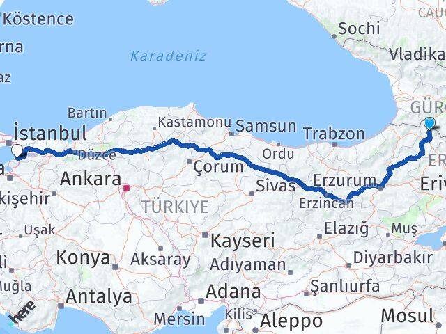 Ardahan Damal Yalova Arası Kaç Km - Yol Haritası