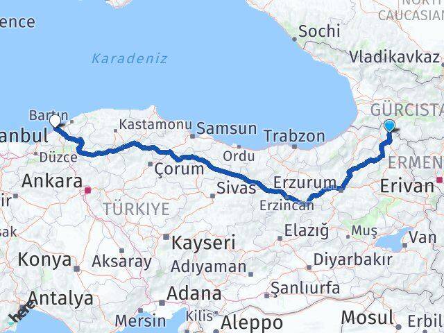 Ardahan Damal Zonguldak Arası Kaç Km - Yol Haritası