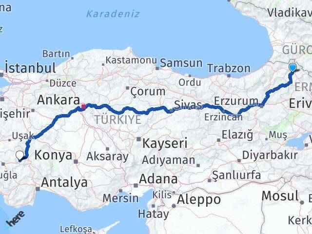 Ardahan Dazkırı Afyonkarahisar Arası Kaç Km - Yol Haritası