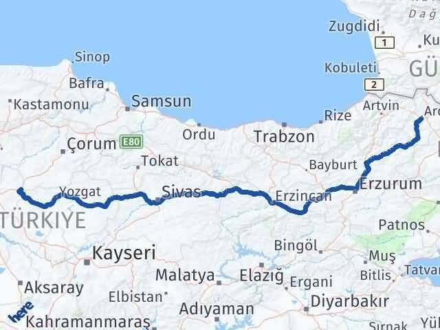 Ardahan Delice Kırıkkale Arası Kaç Km - Yol Haritası