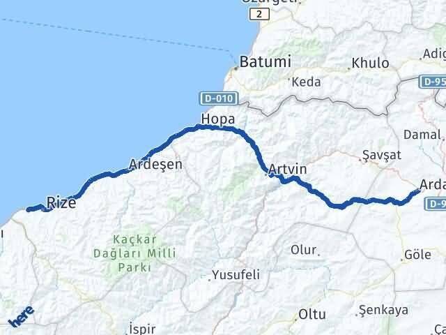 Ardahan Derepazarı Rize Arası Kaç Km - Yol Haritası