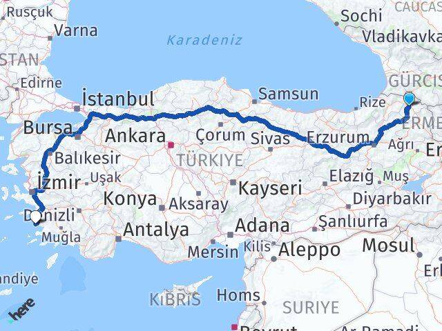 Ardahan Didim Aydın Arası Kaç Km - Yol Haritası
