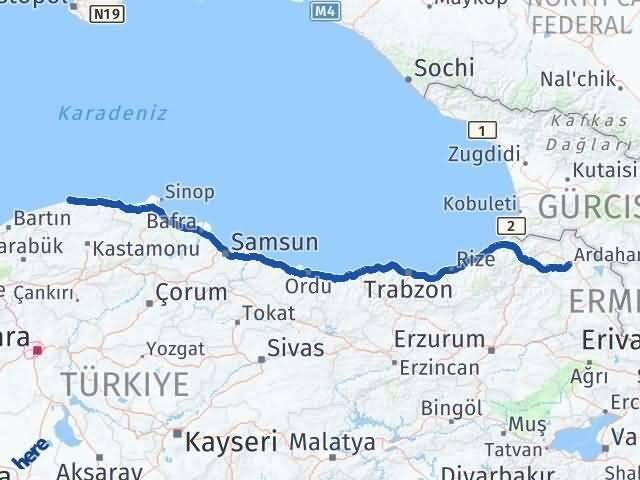 Ardahan Doğanyurt Kastamonu Arası Kaç Km - Yol Haritası
