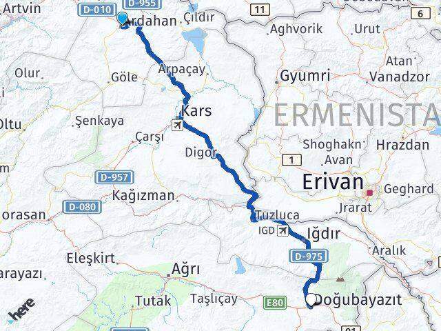 Ardahan Doğubayazıt Ağrı Arası Kaç Km - Yol Haritası