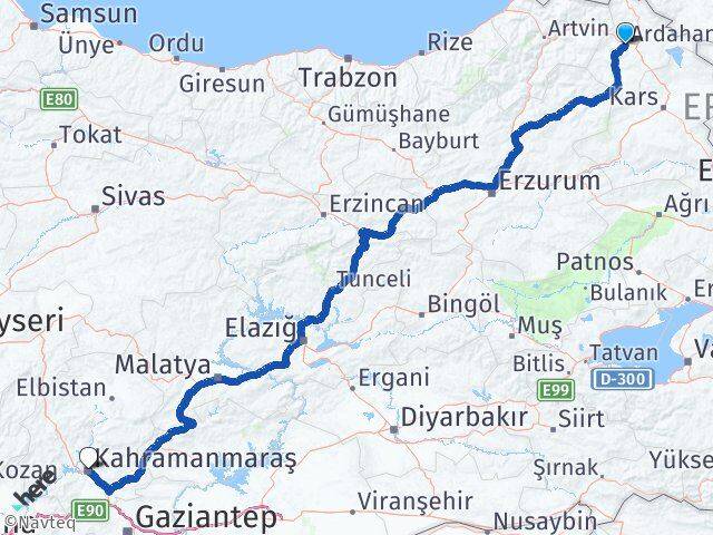 Ardahan Dulkadiroğlu Kahramanmaraş Arası Kaç Km - Yol Haritası