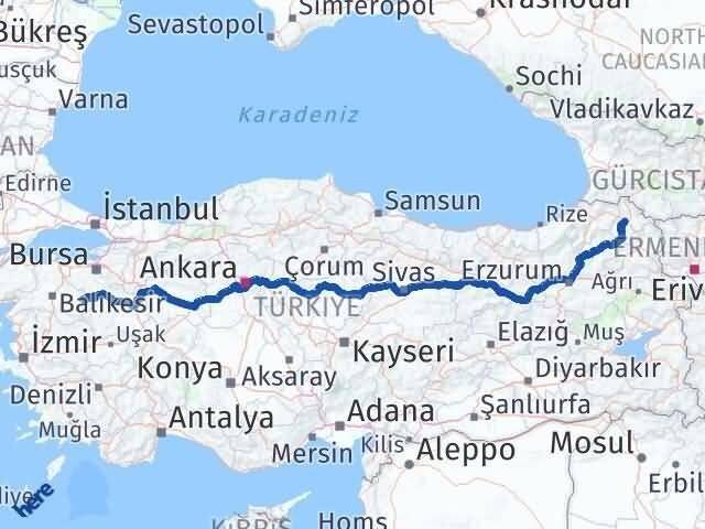 Ardahan Dursunbey Balıkesir Arası Kaç Km - Yol Haritası