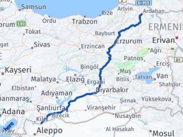 Ardahan Elbeyli Kilis Arası Kaç Km - Yol Haritası