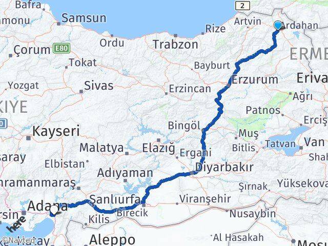 Ardahan Erzin Hatay Arası Kaç Km - Yol Haritası