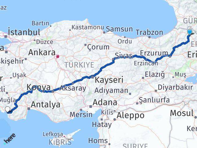 Ardahan Fethiye Muğla Arası Kaç Km - Yol Haritası