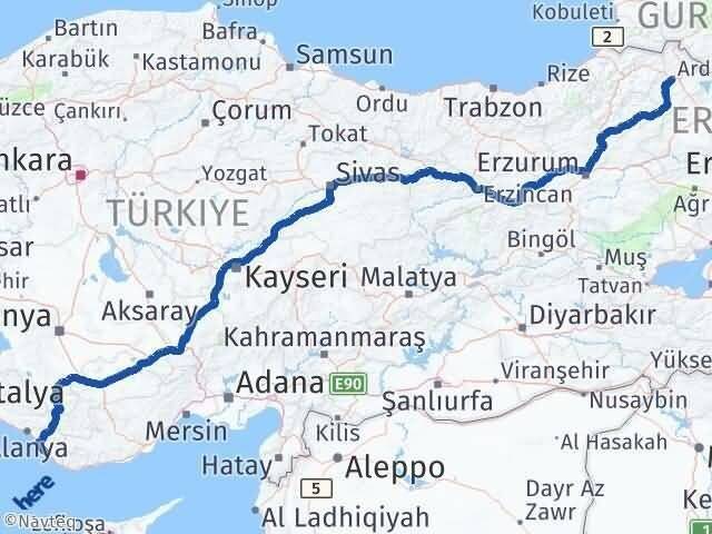 Ardahan Gazipaşa Antalya Arası Kaç Km - Yol Haritası
