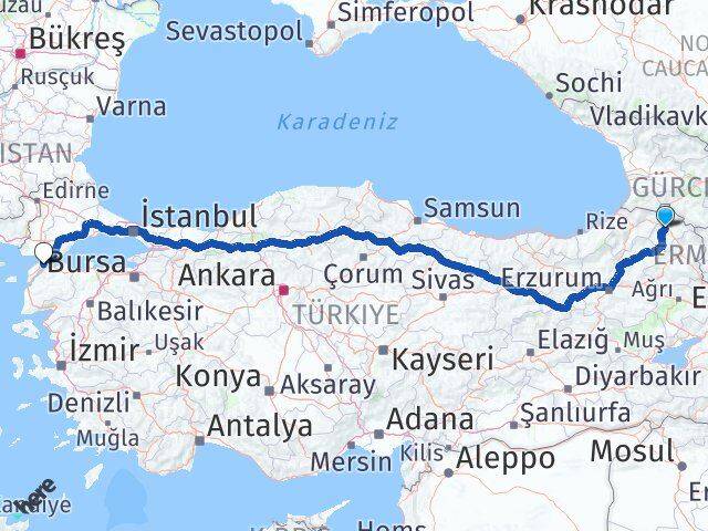 Ardahan Gelibolu Çanakkale Arası Kaç Km - Yol Haritası