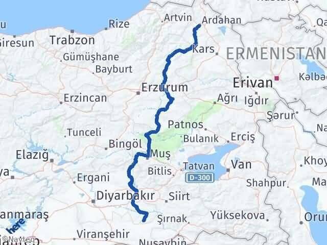 Ardahan Gercüş Batman Arası Kaç Km - Yol Haritası