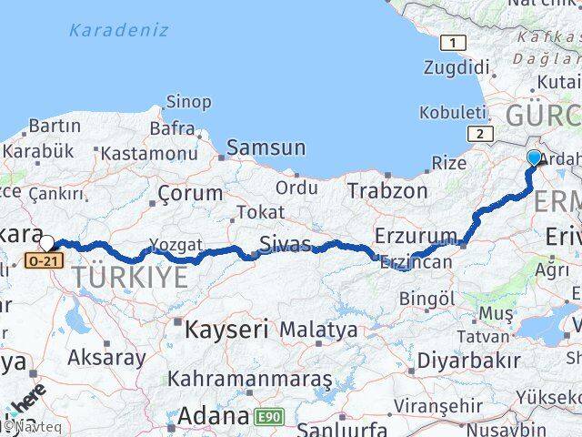 Ardahan Gölbaşı Ankara Arası Kaç Km - Yol Haritası
