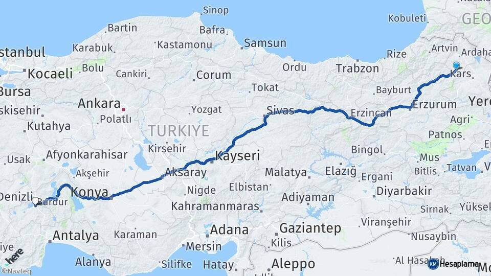 Ardahan Göle Burdur Arası Kaç Km - Yol Haritası
